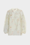 Embroidered print voile oversize blouse