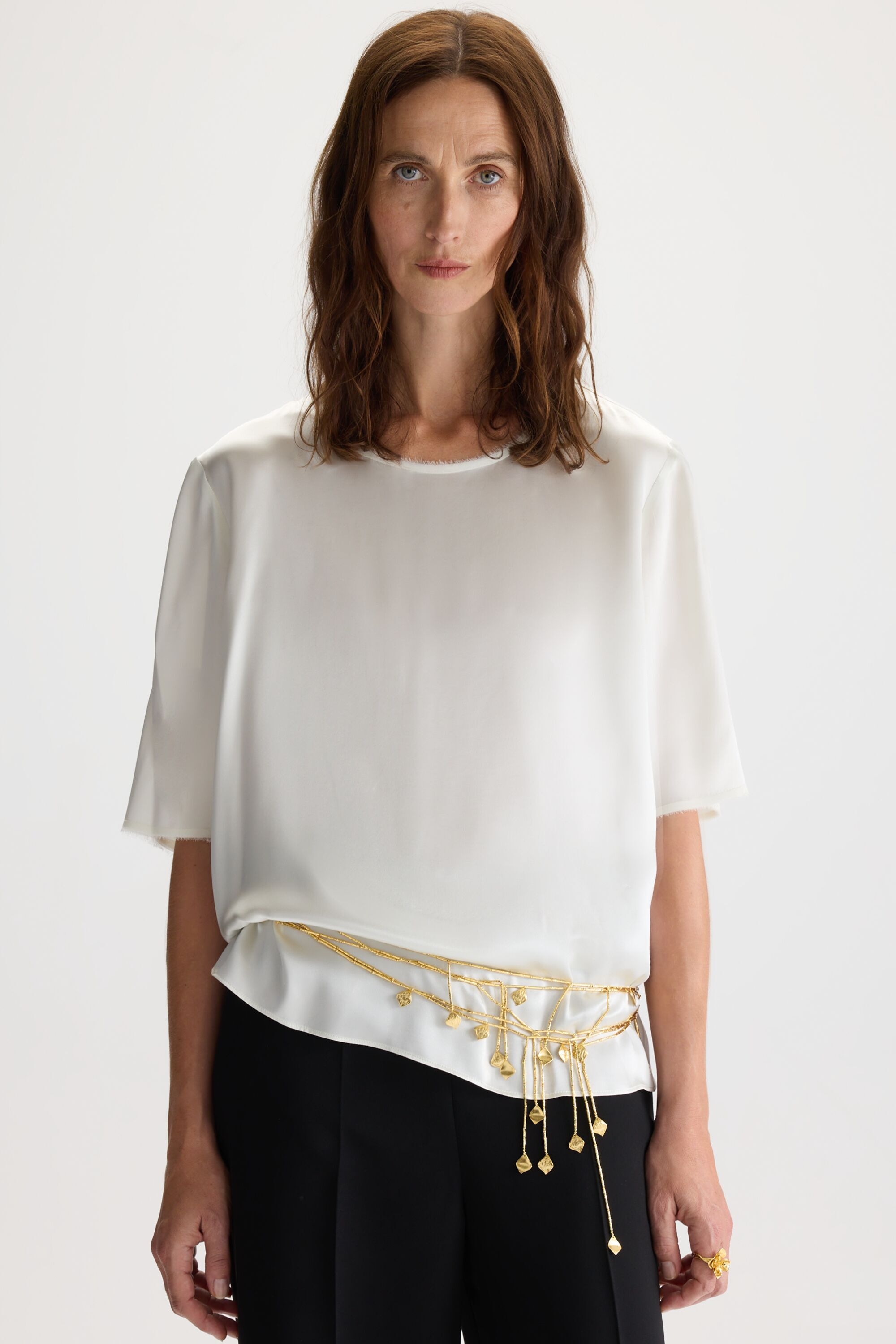 Silk satin straight-fit top