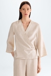 Cube buckle linen wrap blouse