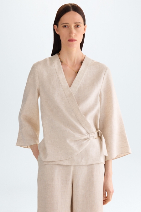 CUBE BUCKLE LINEN WRAP BLOUSE