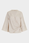 Cube buckle linen wrap blouse