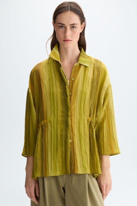 STRIPED PRINT CRINKLE SATIN LOOSE SHIRT