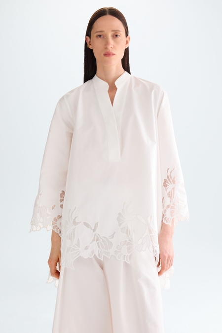 CUT-OUT EMBROIDERED POPLIN OVERSIZE SHIRT