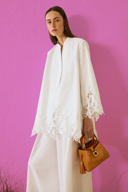 CUT-OUT EMBROIDERED POPLIN OVERSIZE SHIRT