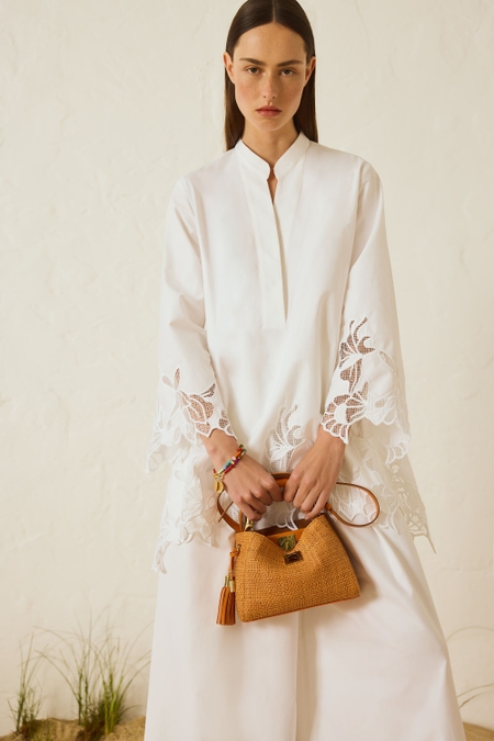 CUT-OUT EMBROIDERED POPLIN OVERSIZE SHIRT