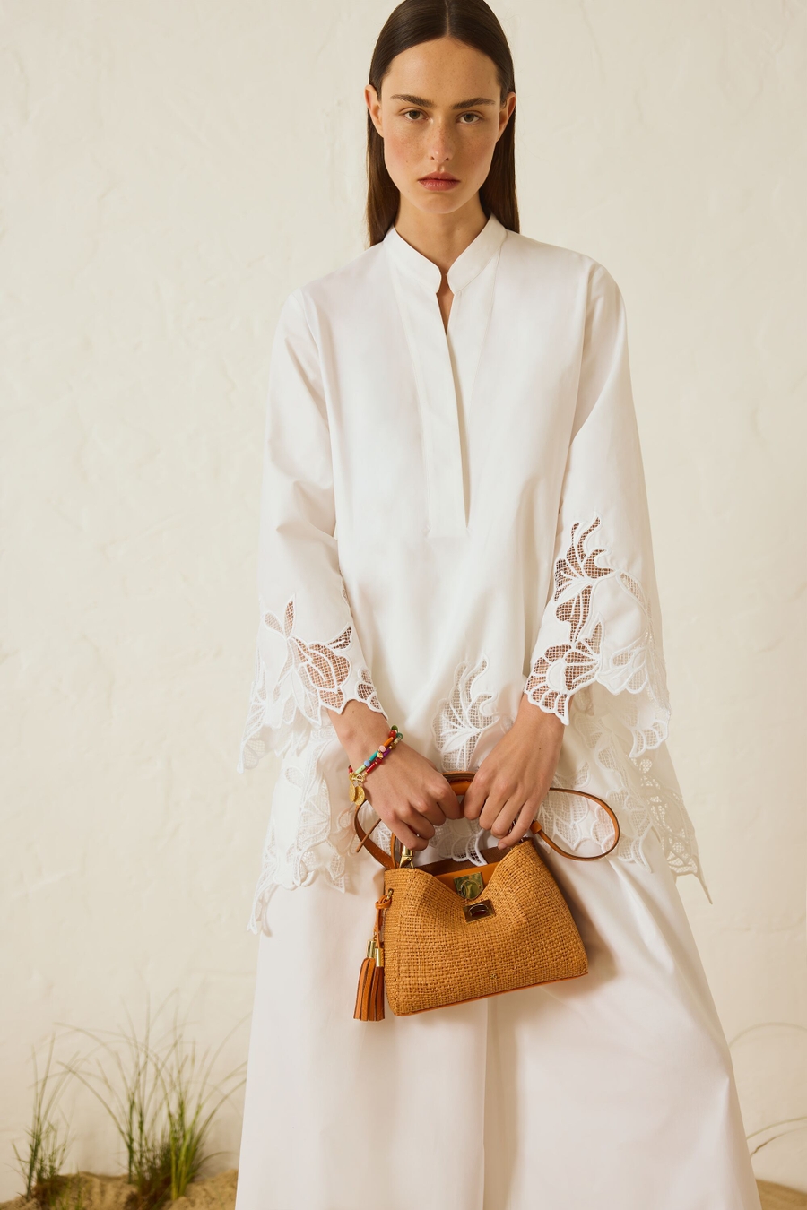 CUT-OUT EMBROIDERED POPLIN OVERSIZE SHIRT