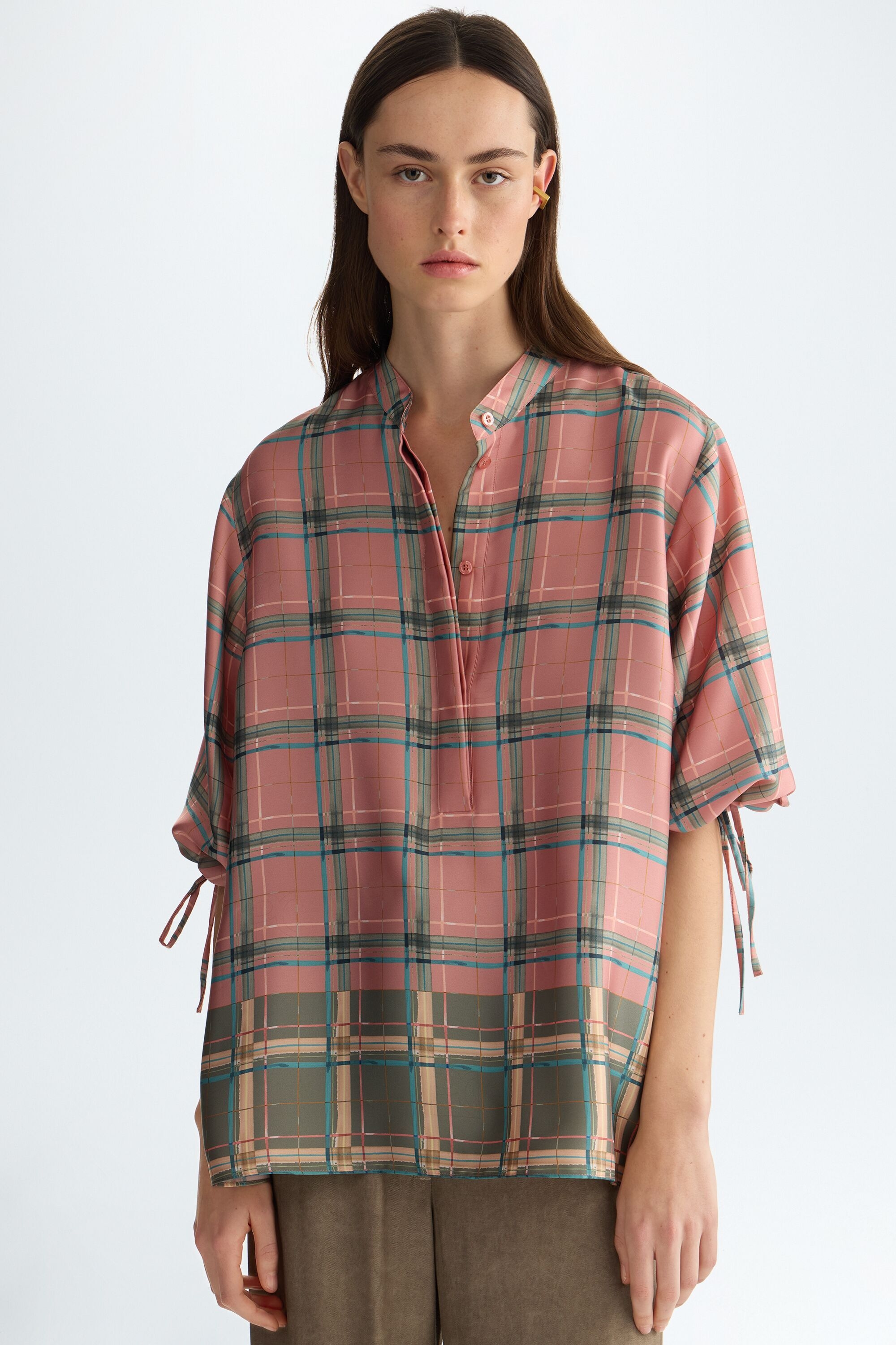 Chequered print twill oversize shirt