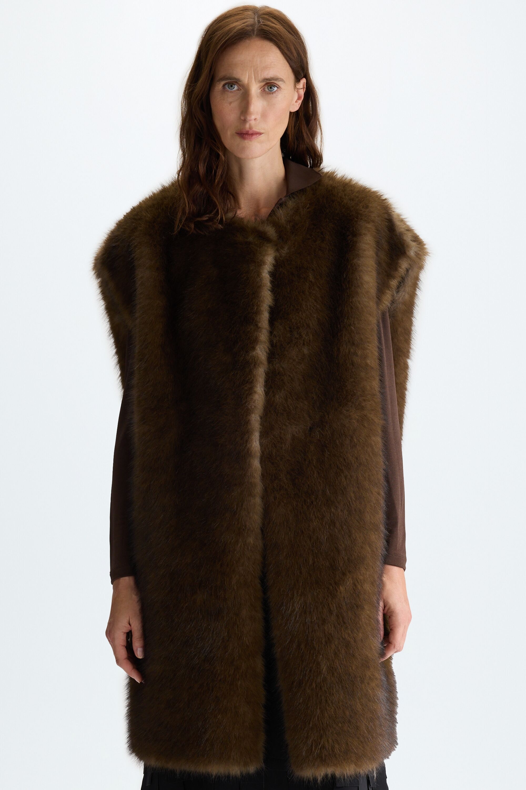 Faux-fur oversize long gilet