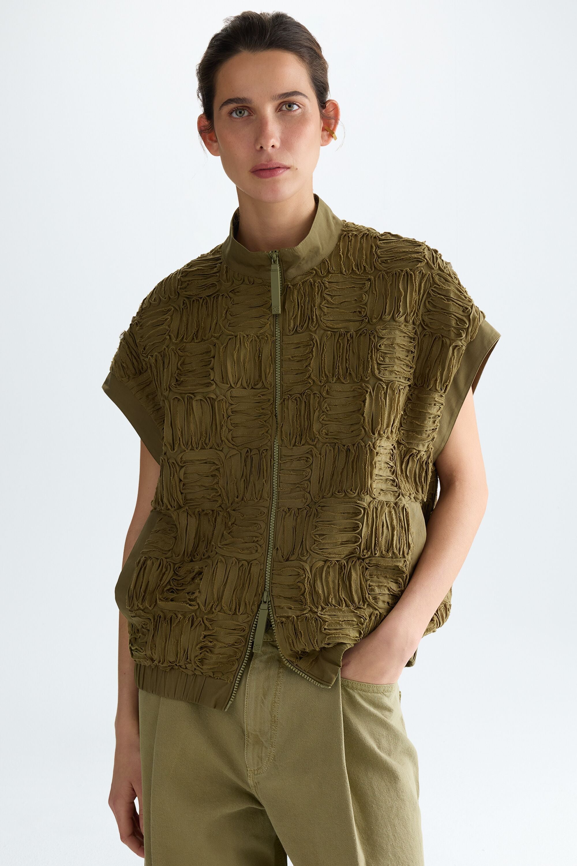 Cubes cotton oversize gilet green - Purificacion Garcia United States