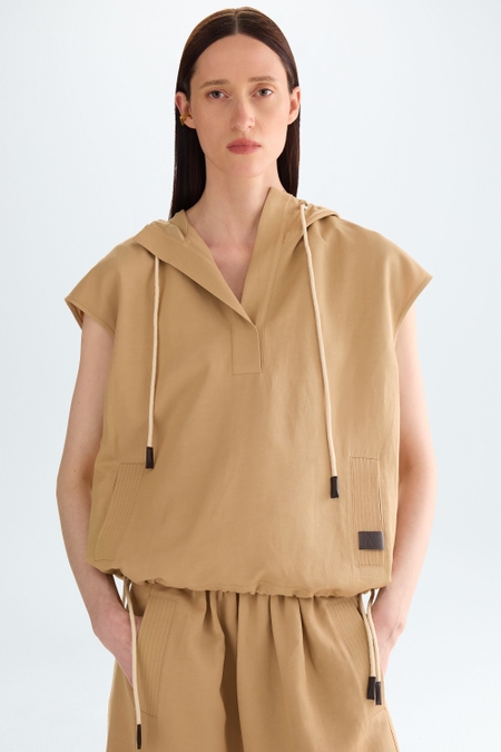 HOODED LINEN COCOON-FIT TOP