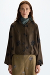 Embroidered bird's eye weave oversize short jacket