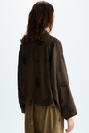 Embroidered bird's eye weave oversize short jacket