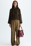 Embroidered bird's eye weave oversize short jacket