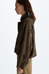 Embroidered bird's eye weave oversize short jacket
