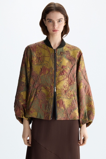 METALLIC JACQUARD OVERSIZE BOMBER JACKET