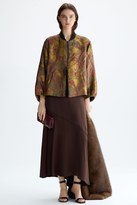 METALLIC JACQUARD OVERSIZE BOMBER JACKET