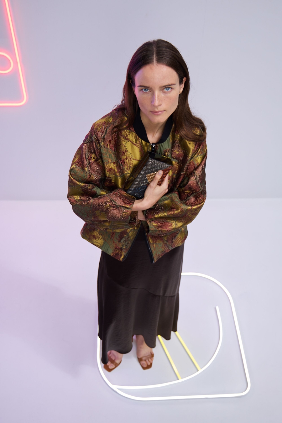 METALLIC JACQUARD OVERSIZE BOMBER JACKET