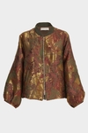 Metallic jacquard oversize bomber jacket