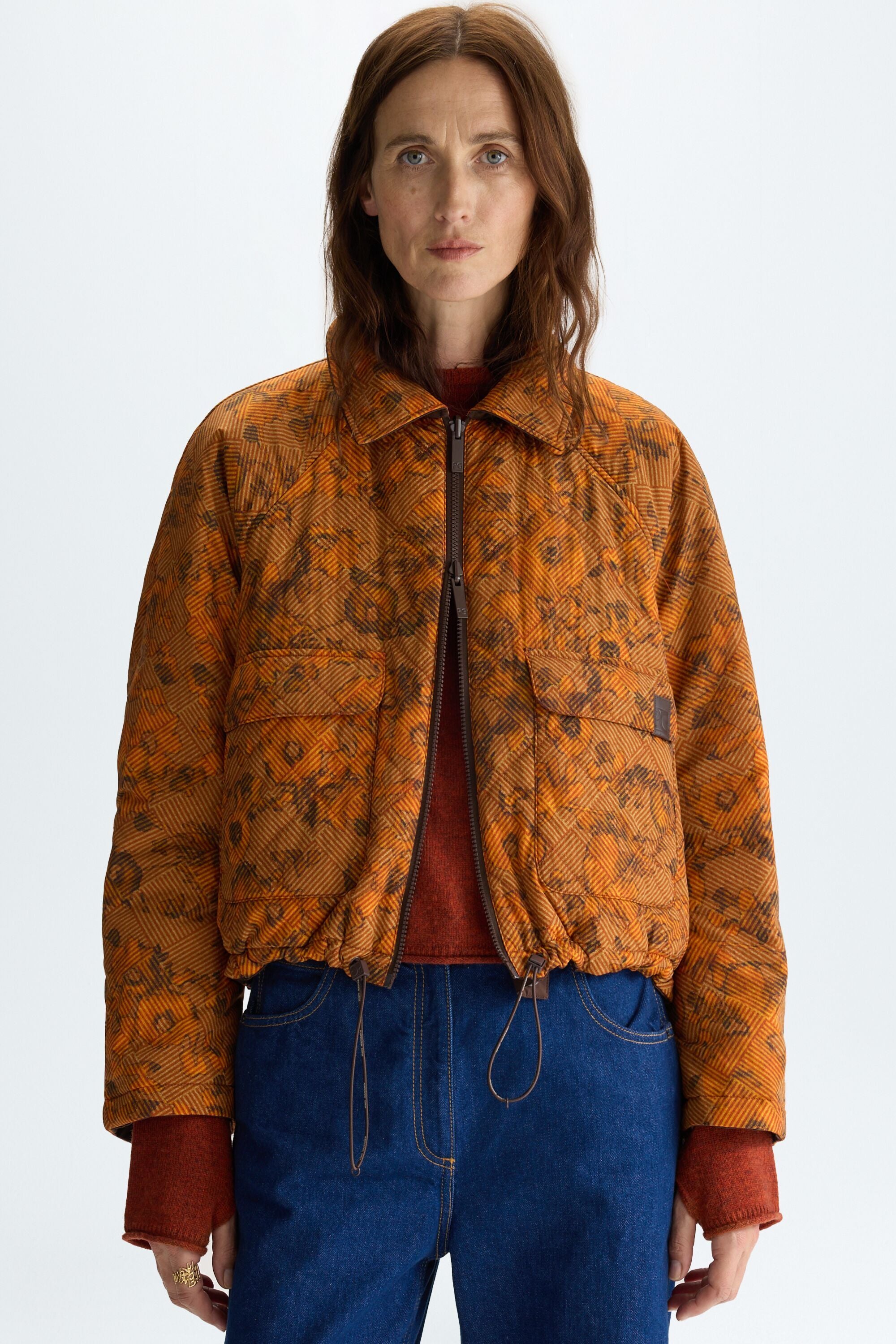 Print nylon cotton reversible jacket orange/brown - Purificacion 