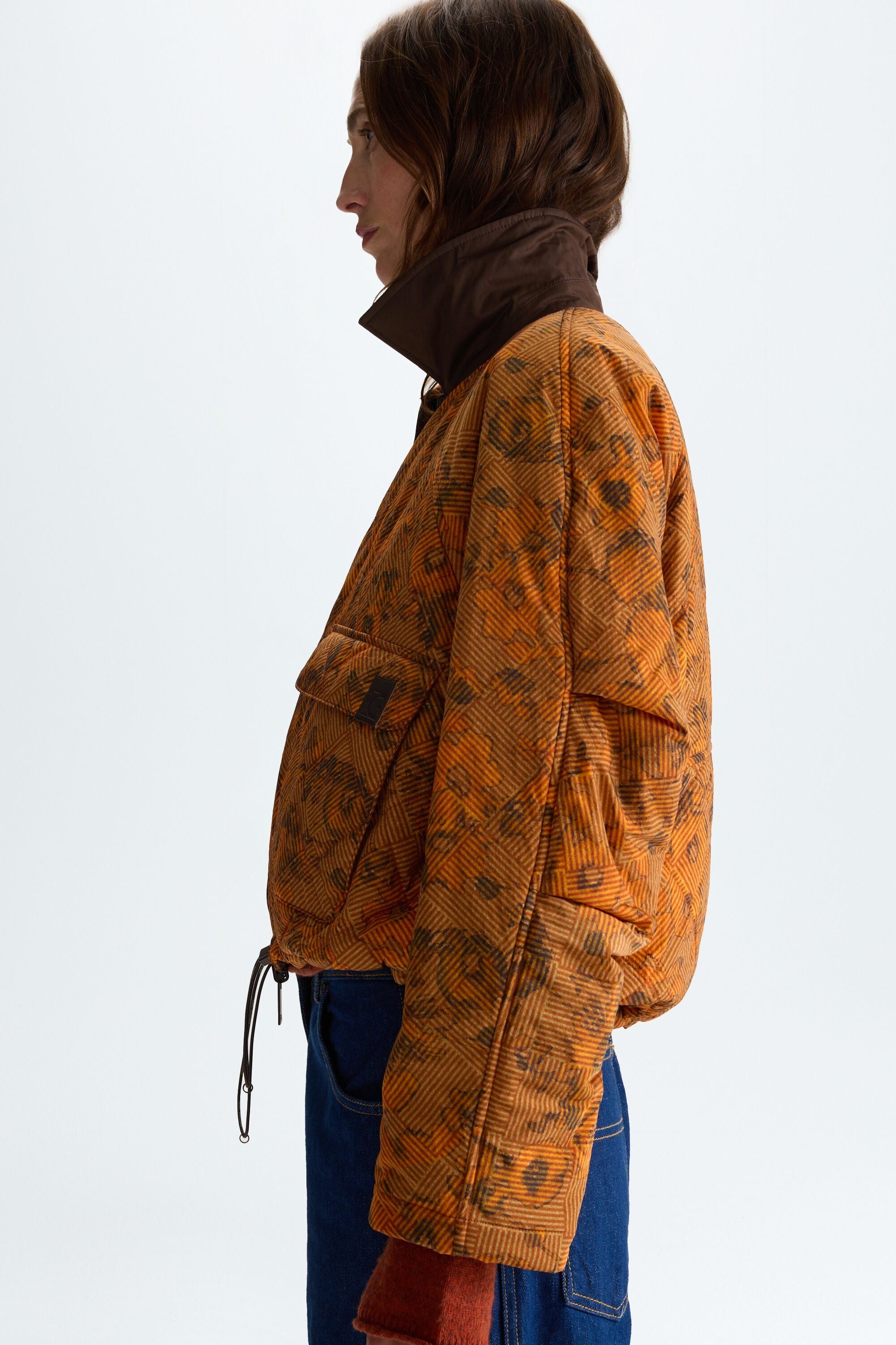 Print nylon cotton reversible jacket orange/brown - Purificacion 