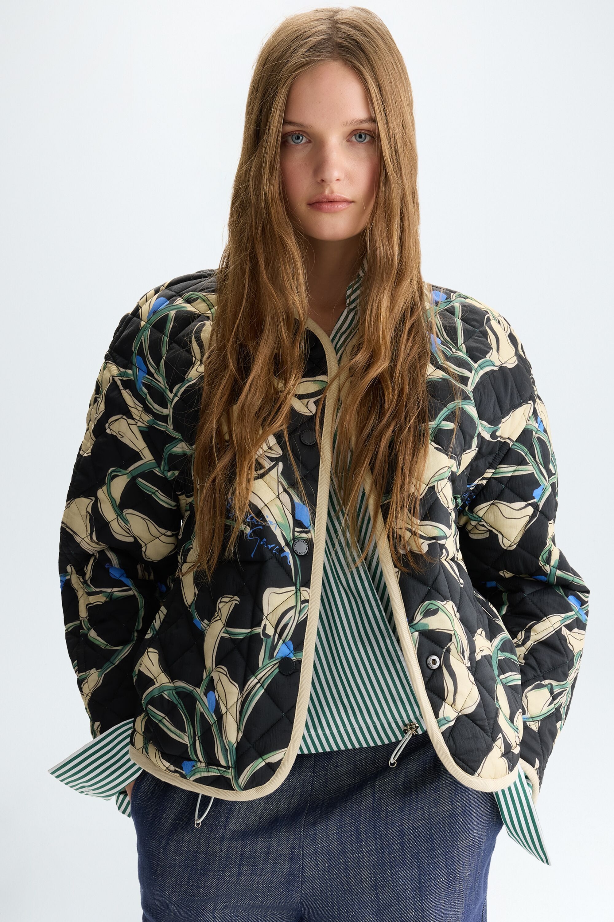 Calas print quilted reversible coat