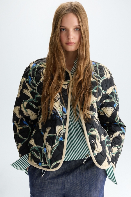 CALAS PRINT QUILTED REVERSIBLE COAT