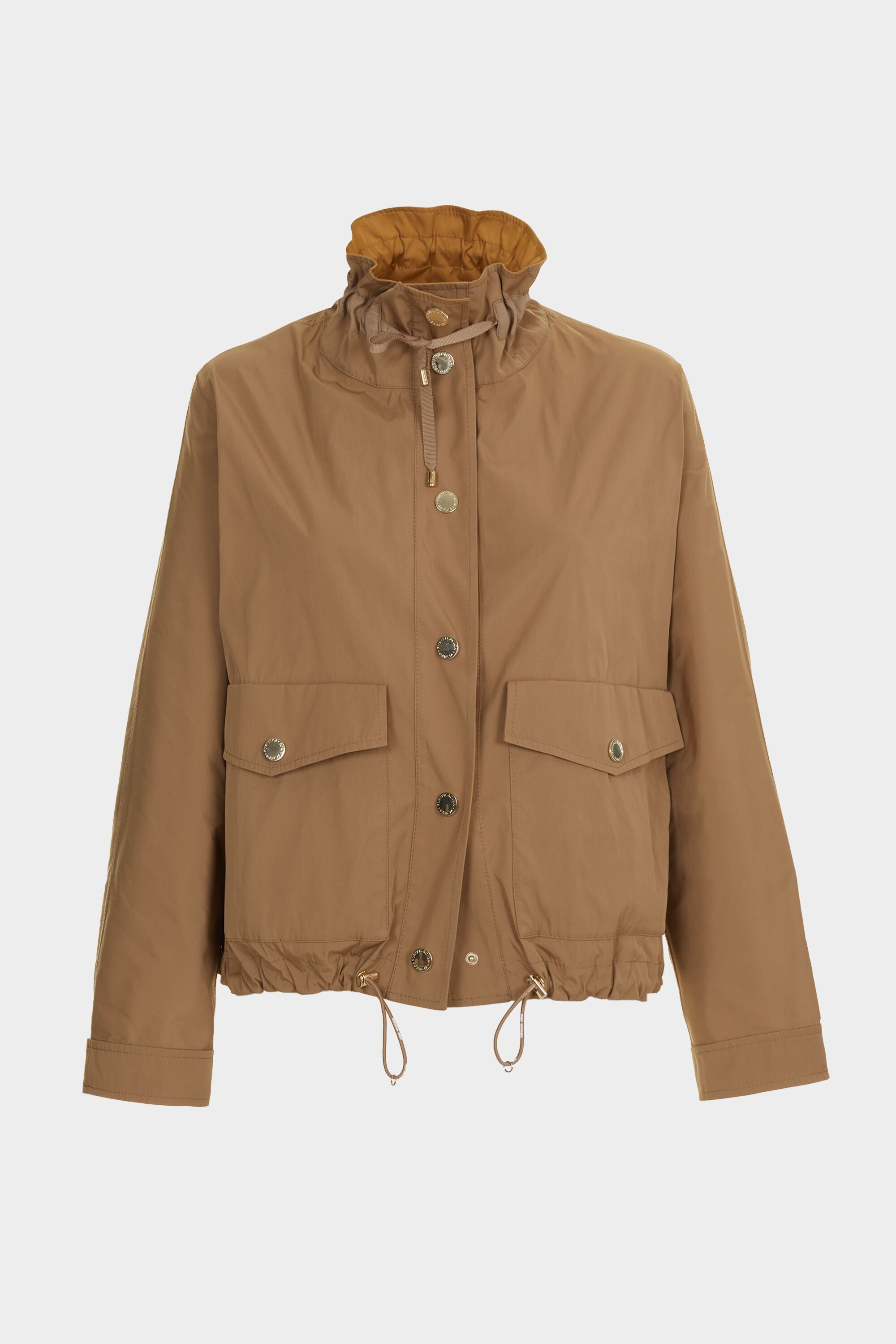 Technical straight-fit reversible short coat camel/yellow