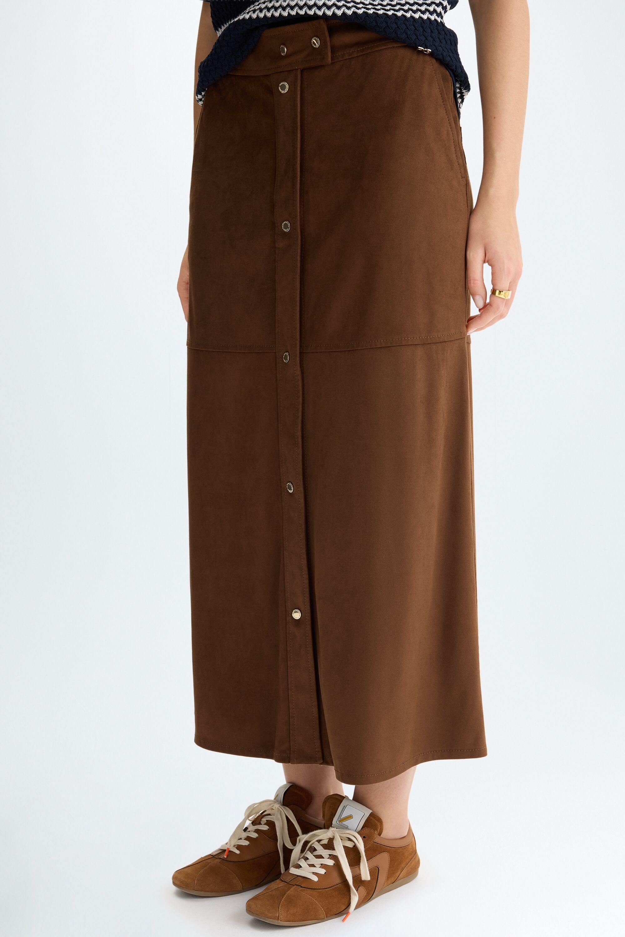 Faux-suede straight-fit midi skirt
