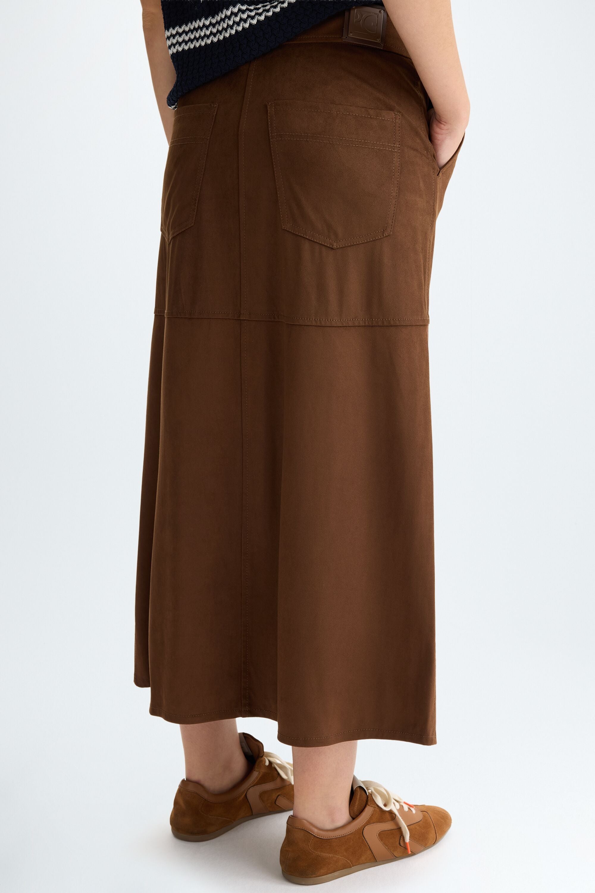 Faux-suede straight-fit midi skirt brown - Purificacion Garcia