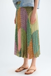 Cubes print twill pleated midi skirt