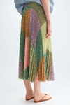 Cubes print twill pleated midi skirt