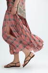 Chequered print twill pleated skirt