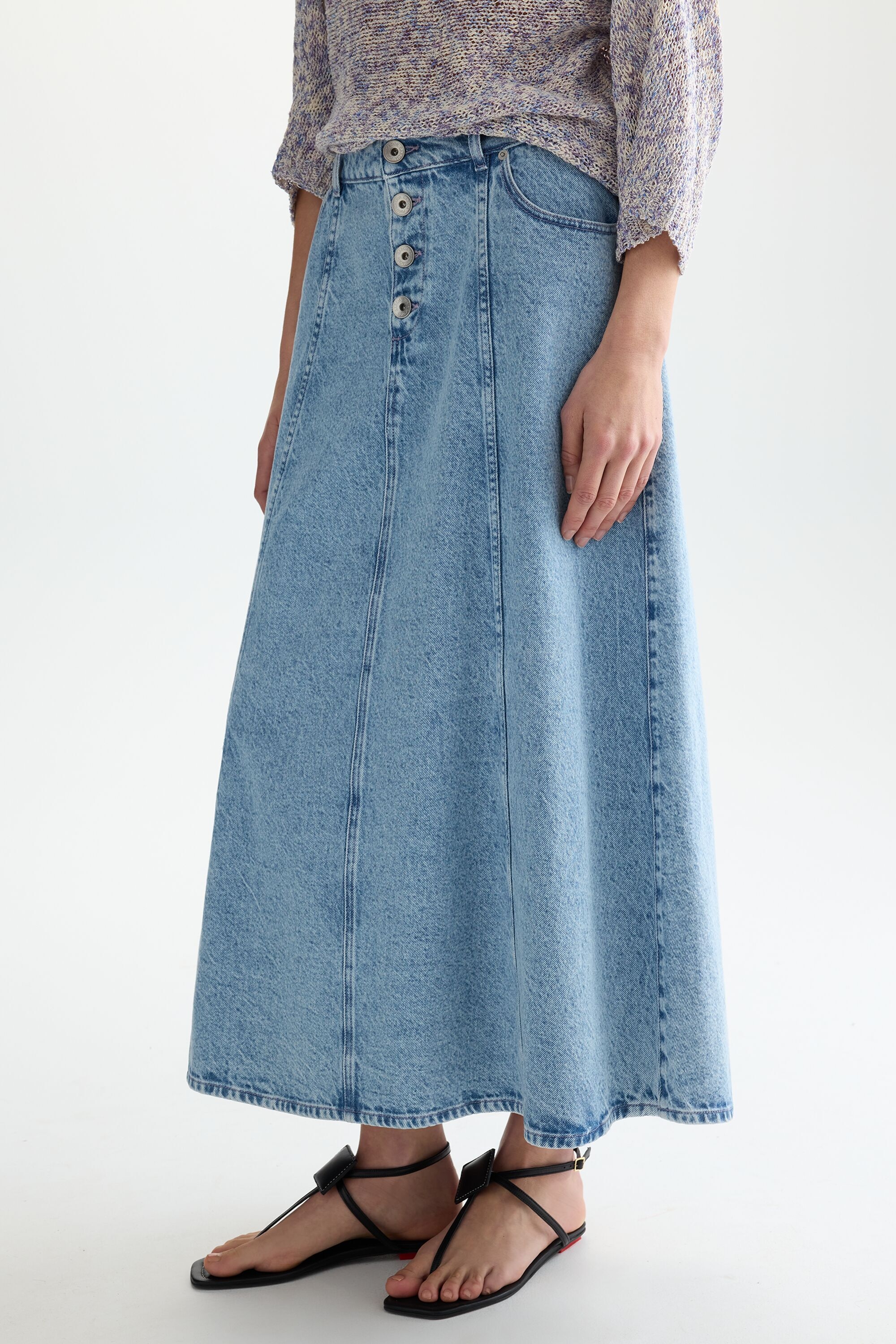 Denim A-line midi skirt
