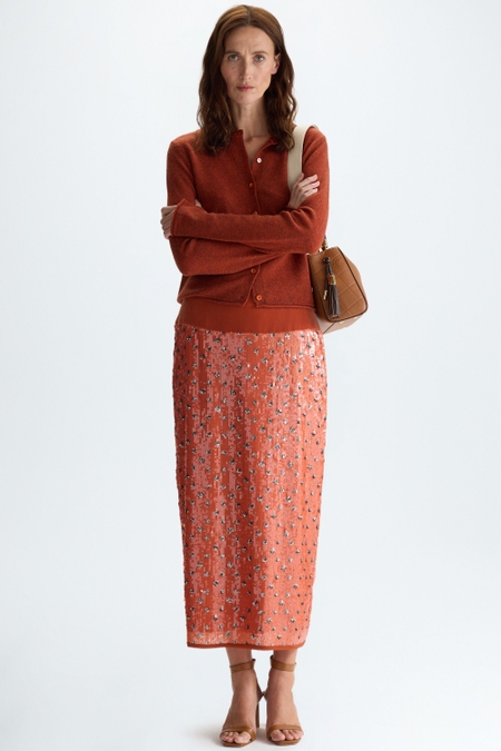 VELVET SEQUINNED STRAIGHT-FIT MIDI SKIRT