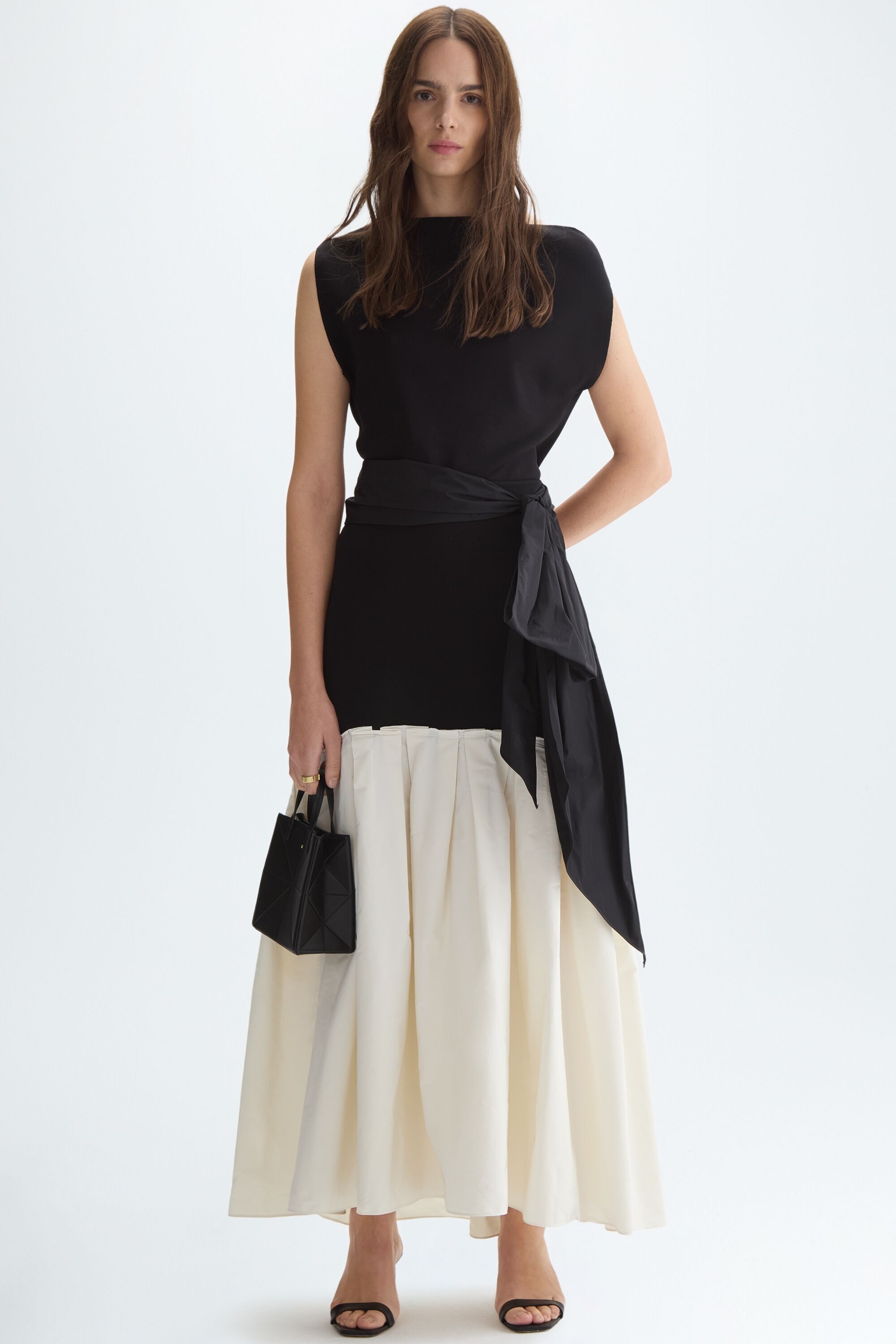 Stretch-knit taffeta multi-position skirt