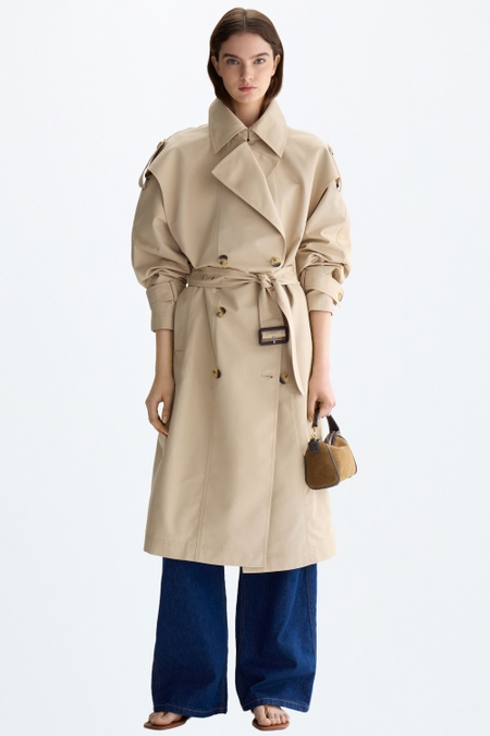 COTTON TWILL A-LINE MIDI TRENCH COAT