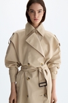 Cotton twill A-line midi trench coat