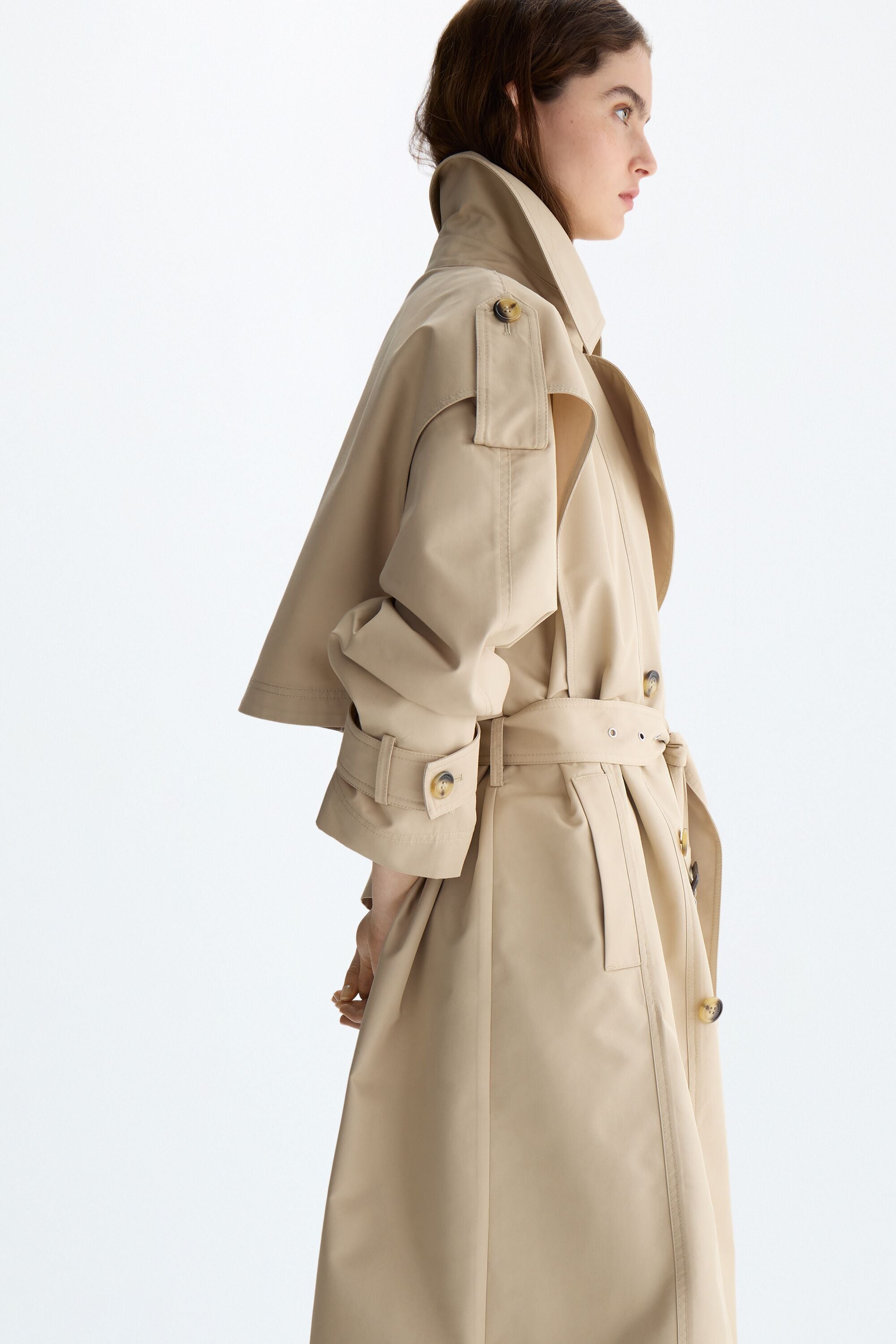 Cotton twill A-line midi trench coat natural - Purificacion Garcia