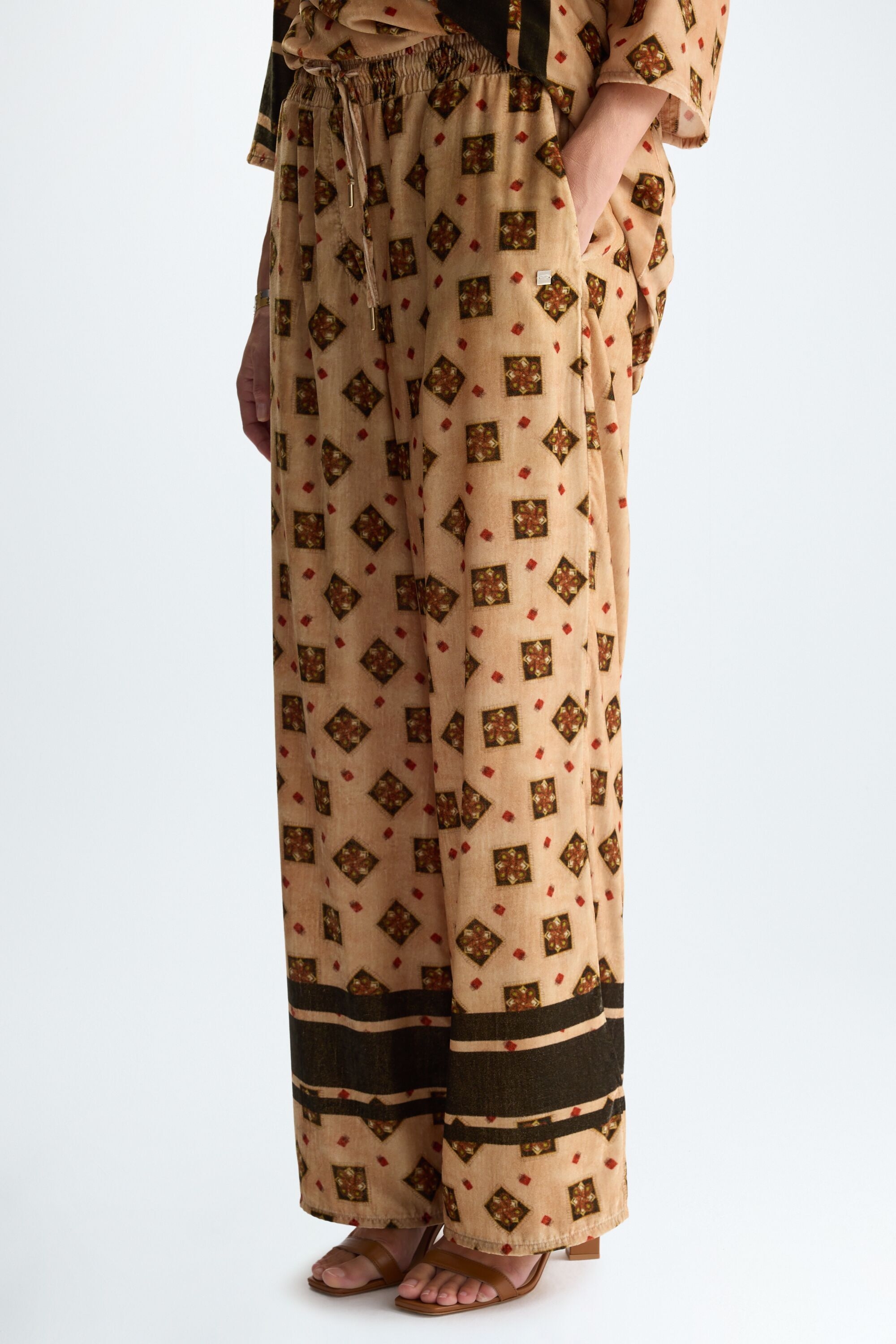 Print velvet straight-leg pyjama-style trousers