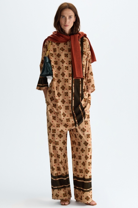 PRINT VELVET STRAIGHT-LEG PYJAMA-STYLE TROUSERS