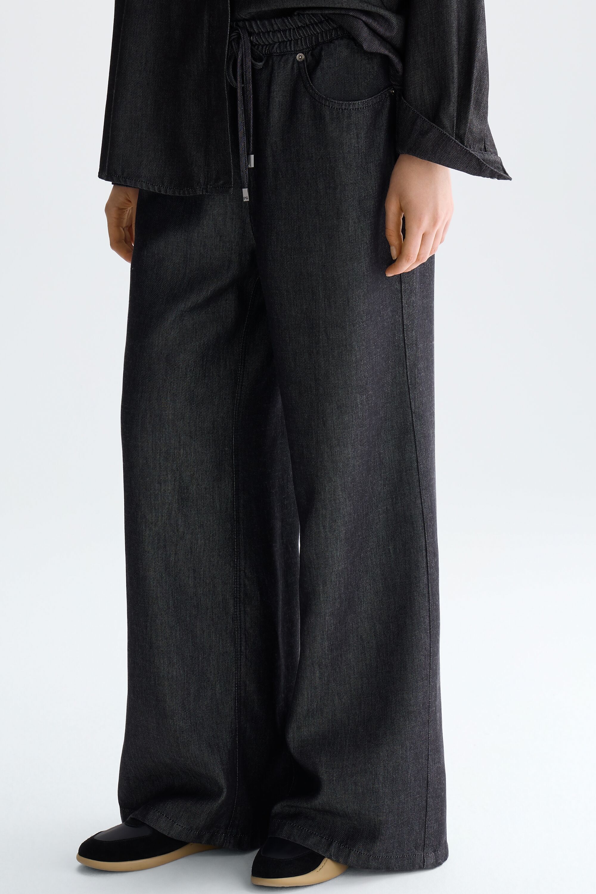 Denim-effect tencel straight-leg pyjama-style trousers