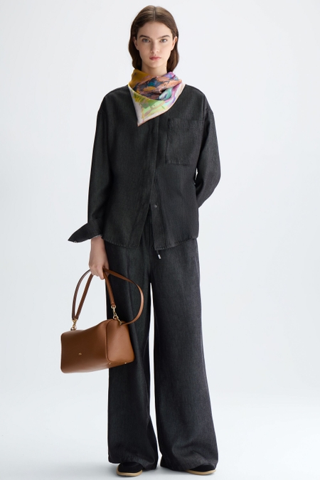 DENIM-EFFECT TENCEL STRAIGHT-LEG PYJAMA-STYLE TROUSERS