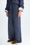 Denim-effect linen straight-leg trousers