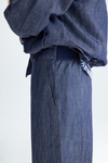 Denim-effect linen straight-leg trousers