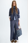 Denim-effect linen straight-leg trousers