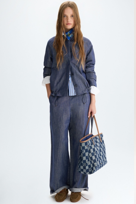 DENIM-EFFECT LINEN STRAIGHT-LEG TROUSERS