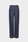 Denim-effect linen straight-leg trousers