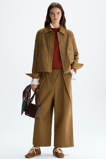 COTTON TWILL BARREL TROUSERS