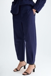 Seersucker cotton barrel-leg trousers