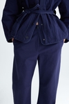 Seersucker cotton barrel-leg trousers